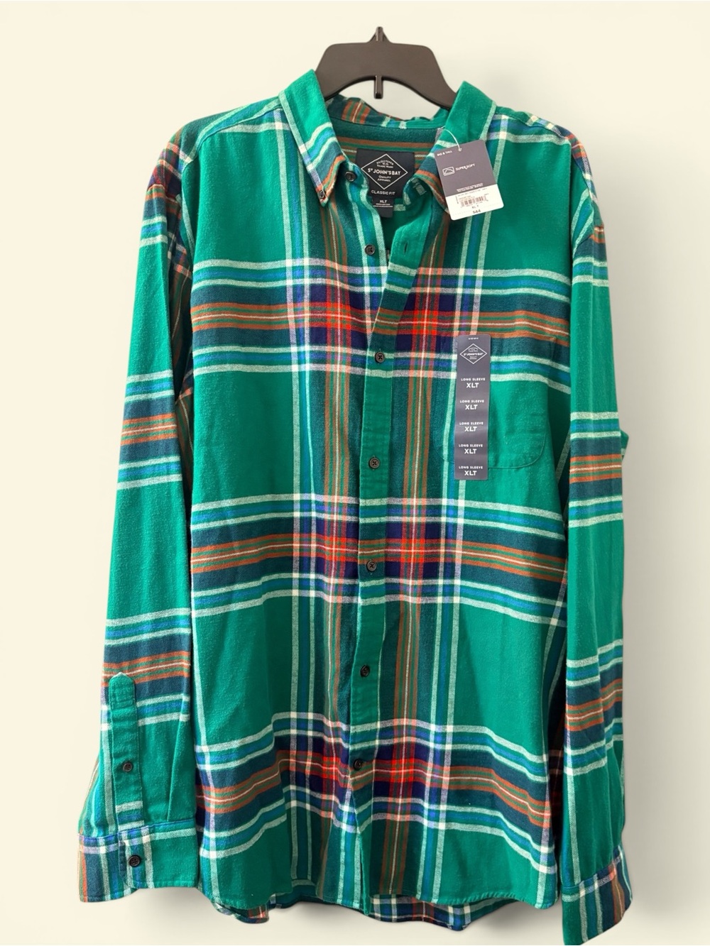 Unisex St. John's Bay Flannel Shirt Green Plaid Big & Tall XLT 3XL 4XL